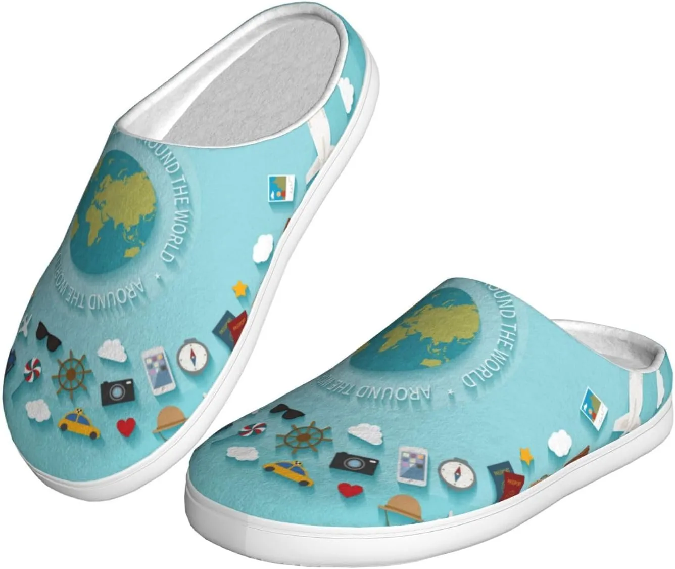 Travelling on Airplane Men's Women's Memory Foam Slippers Comfort Flannel Closed Toe House Shoes Indoor Scuff