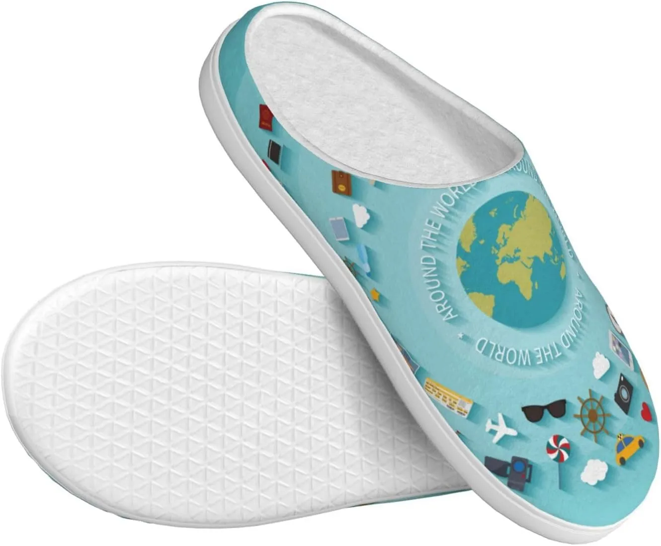 Travelling on Airplane Men's Women's Memory Foam Slippers Comfort Flannel Closed Toe House Shoes Indoor Scuff