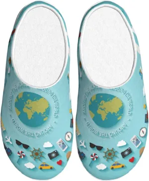 Travelling on Airplane Men's Women's Memory Foam Slippers Comfort Flannel Closed Toe House Shoes Indoor Scuff