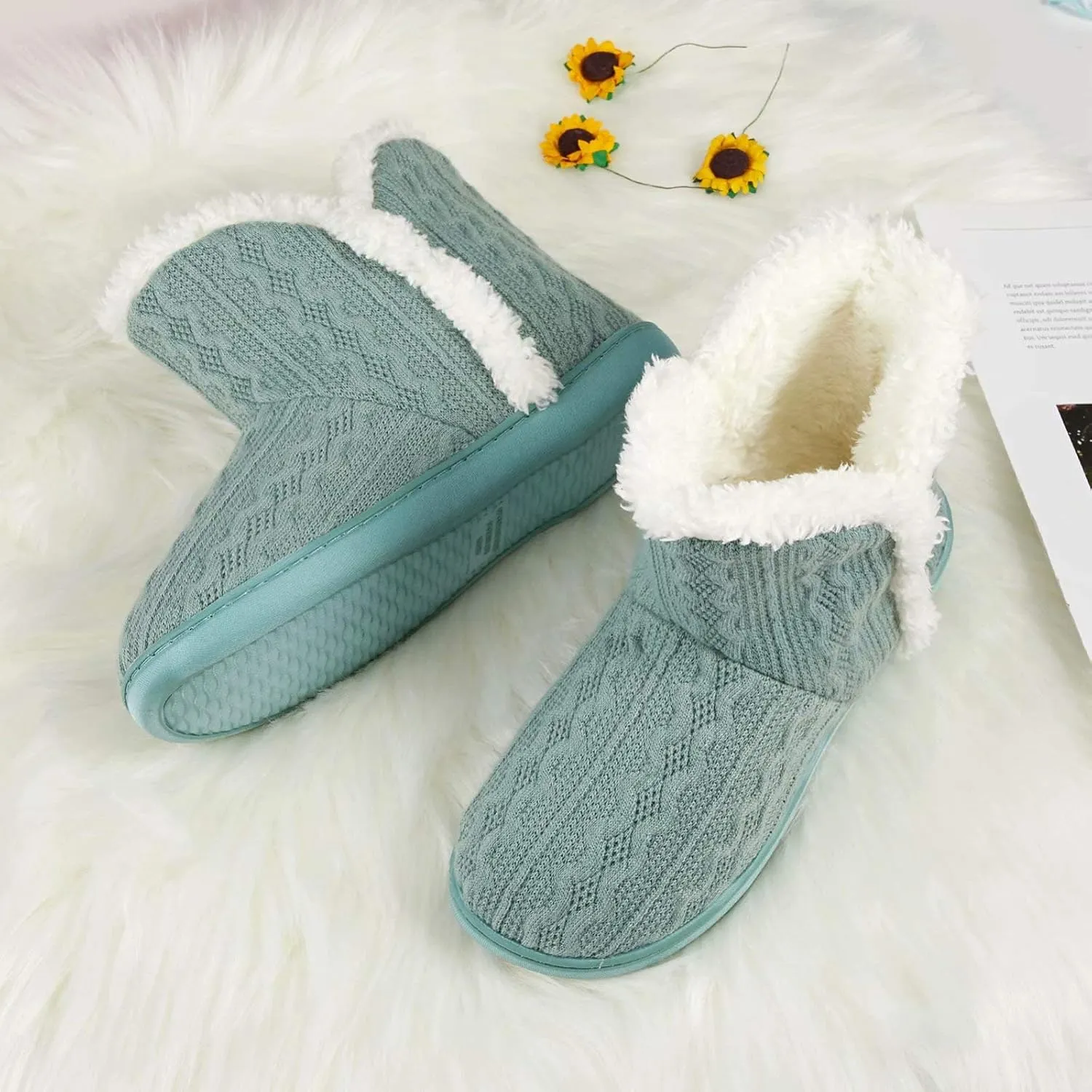 TUOBUQU Women Warm Bootie Slippers Fluffy Plush Indoor Outdoor Winter Booty Slippers