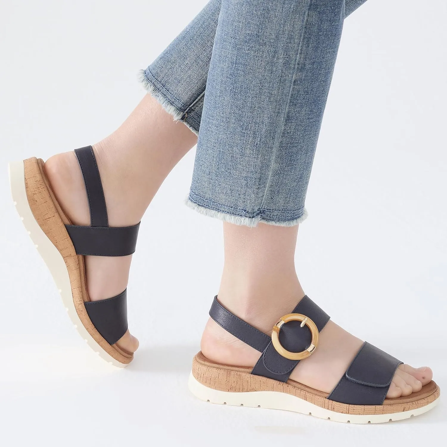 UBFEN Womens Flat Sandals Arch Support Open Toe Walking Comfy Casual Low Wedge Summer Shoes