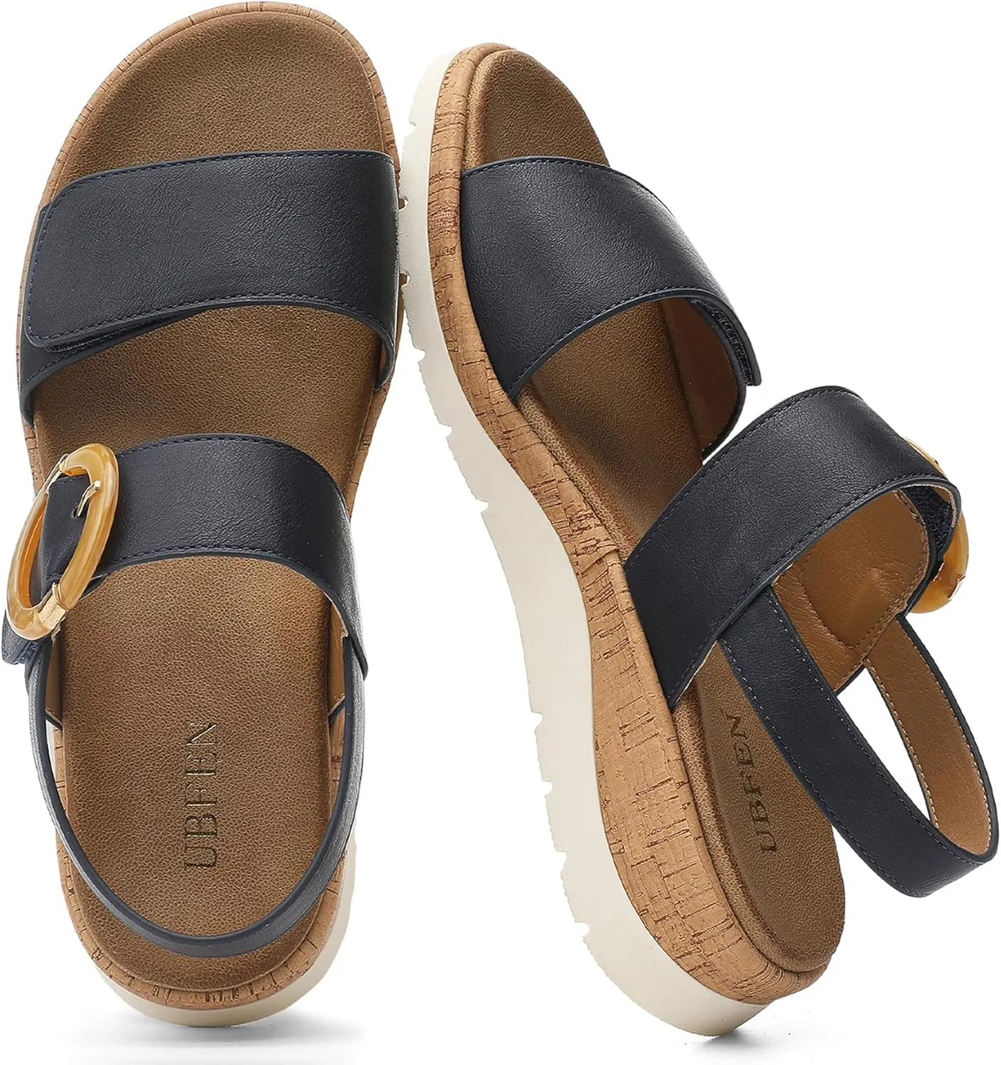 UBFEN Womens Flat Sandals Arch Support Open Toe Walking Comfy Casual Low Wedge Summer Shoes