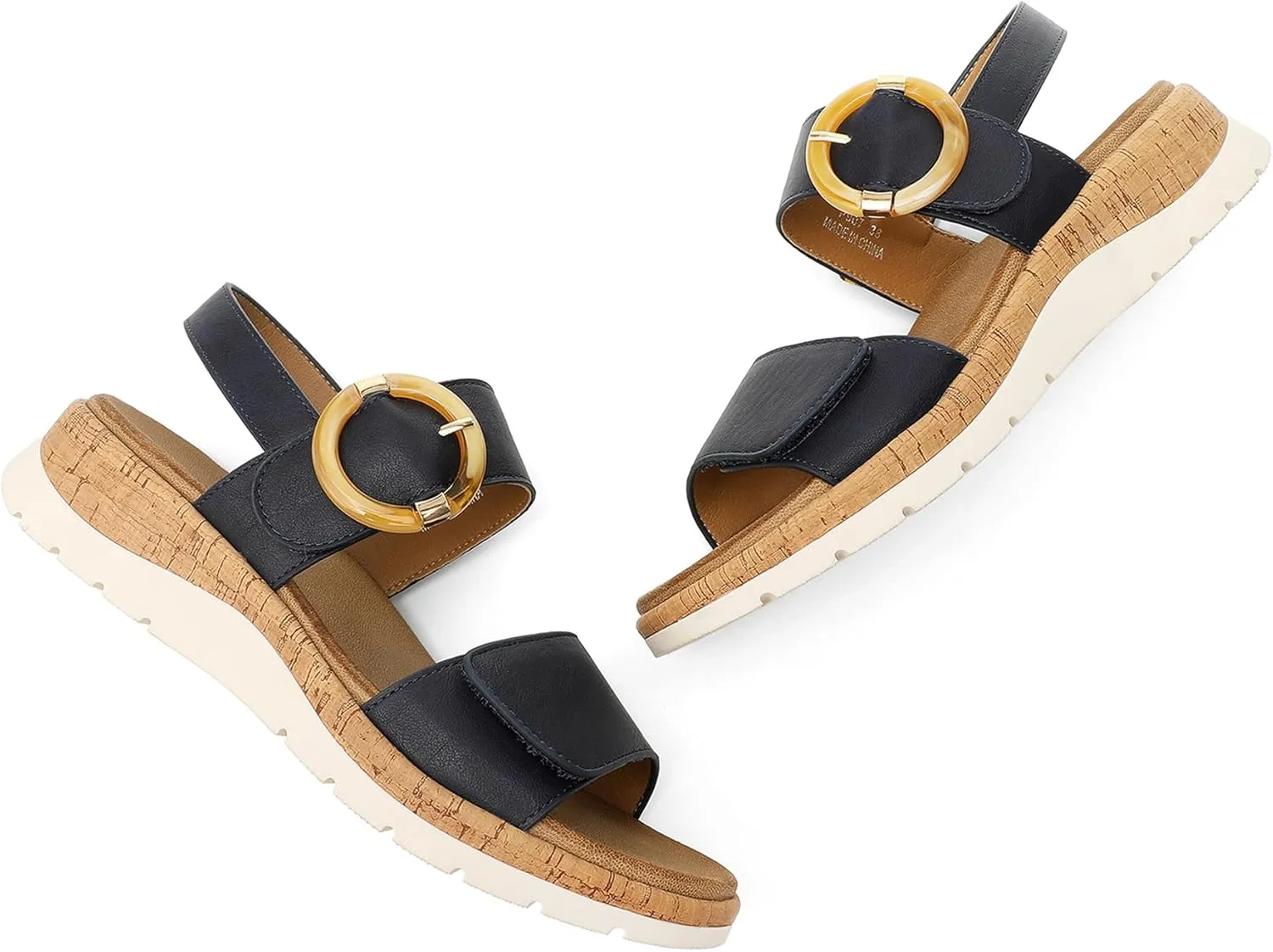 UBFEN Womens Flat Sandals Arch Support Open Toe Walking Comfy Casual Low Wedge Summer Shoes