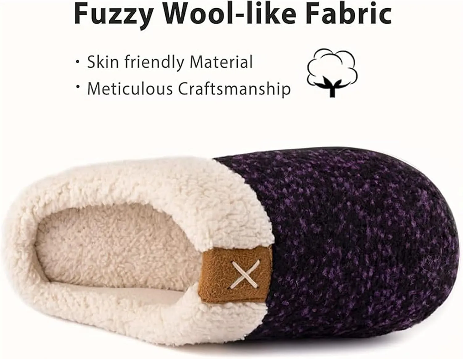 ULTRAIDEAS Women's Indoor Bedroom Slipper with Memory Foam, Gift for Women, Wool-Like House Shoe with Anti-Skid Rubber Sole for Ladies
