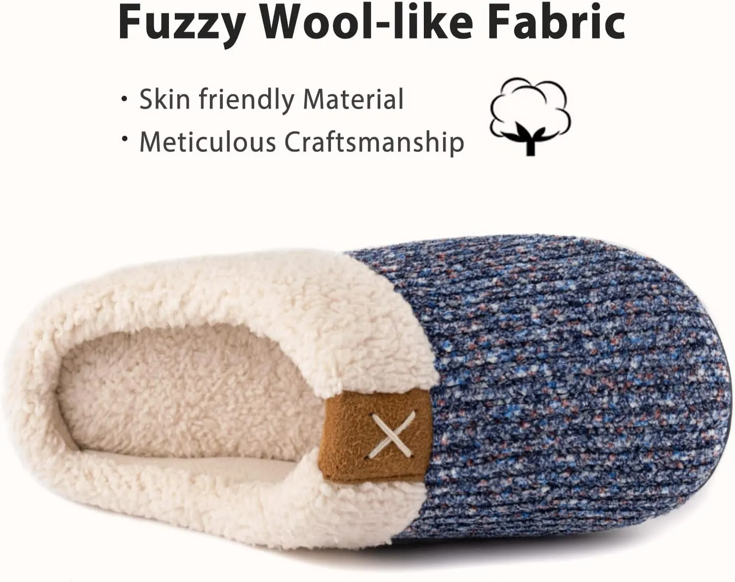 ULTRAIDEAS Women's Indoor Bedroom Slipper with Memory Foam, Gift for Women, Wool-Like House Shoe with Anti-Skid Rubber Sole for Ladies