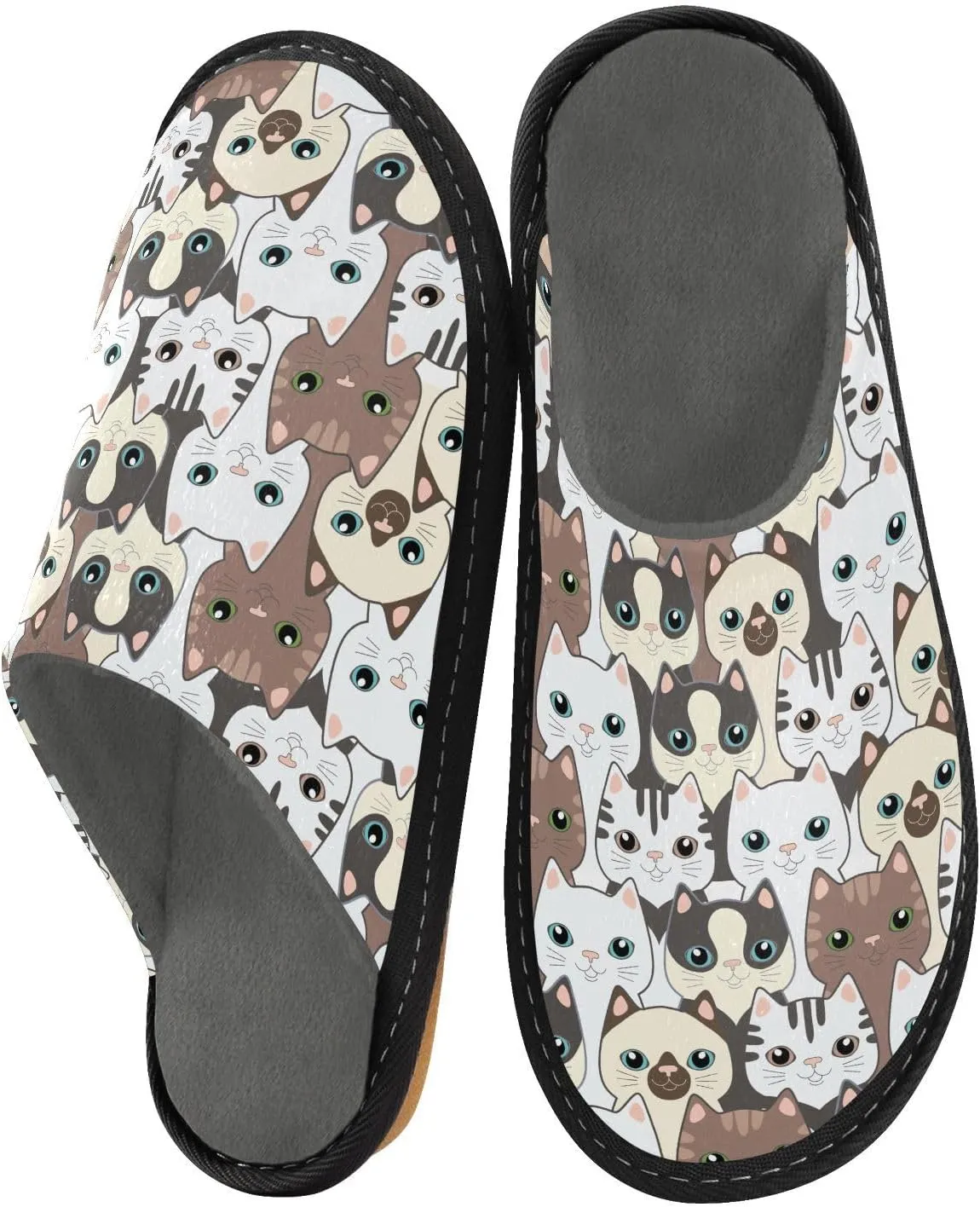 Unisex Funny Cartoon Cats Women's Cosy Slip-On Slippers,Casual Breathable Memory Foam Scuff Lazy Mens House Shoes for Leisure Indoor/Outdoor Size 4-11
