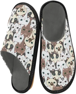 Unisex Funny Cartoon Cats Women's Cosy Slip-On Slippers,Casual Breathable Memory Foam Scuff Lazy Mens House Shoes for Leisure Indoor/Outdoor Size 4-11