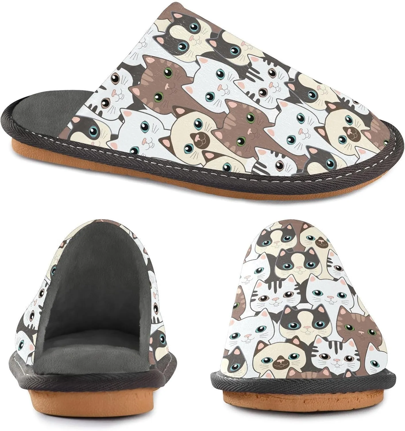 Unisex Funny Cartoon Cats Women's Cosy Slip-On Slippers,Casual Breathable Memory Foam Scuff Lazy Mens House Shoes for Leisure Indoor/Outdoor Size 4-11
