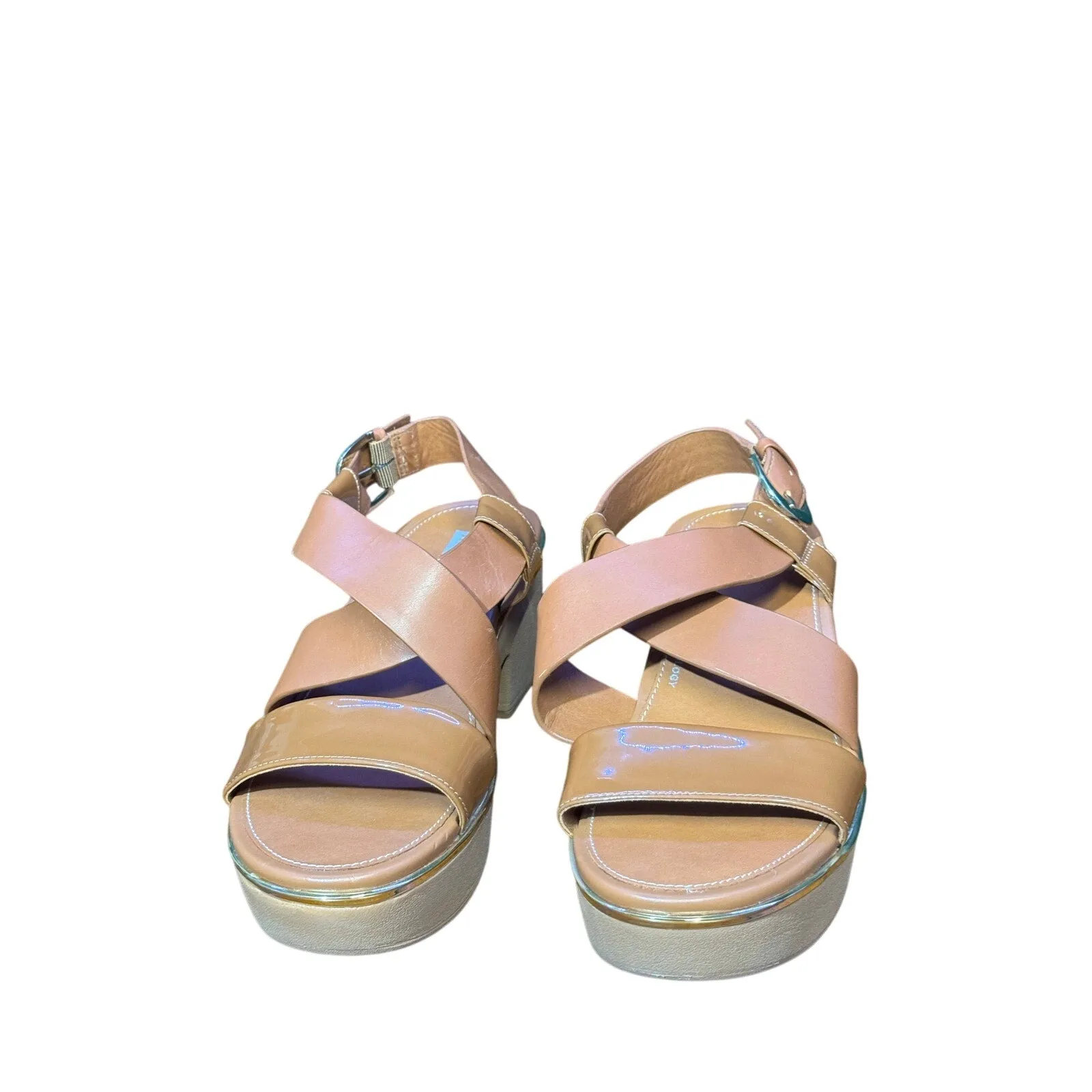 US Slingback Fast response Early access Sandal Size Platform Fitflop 8 Cross Patent Wedge Tan Strap Pillar