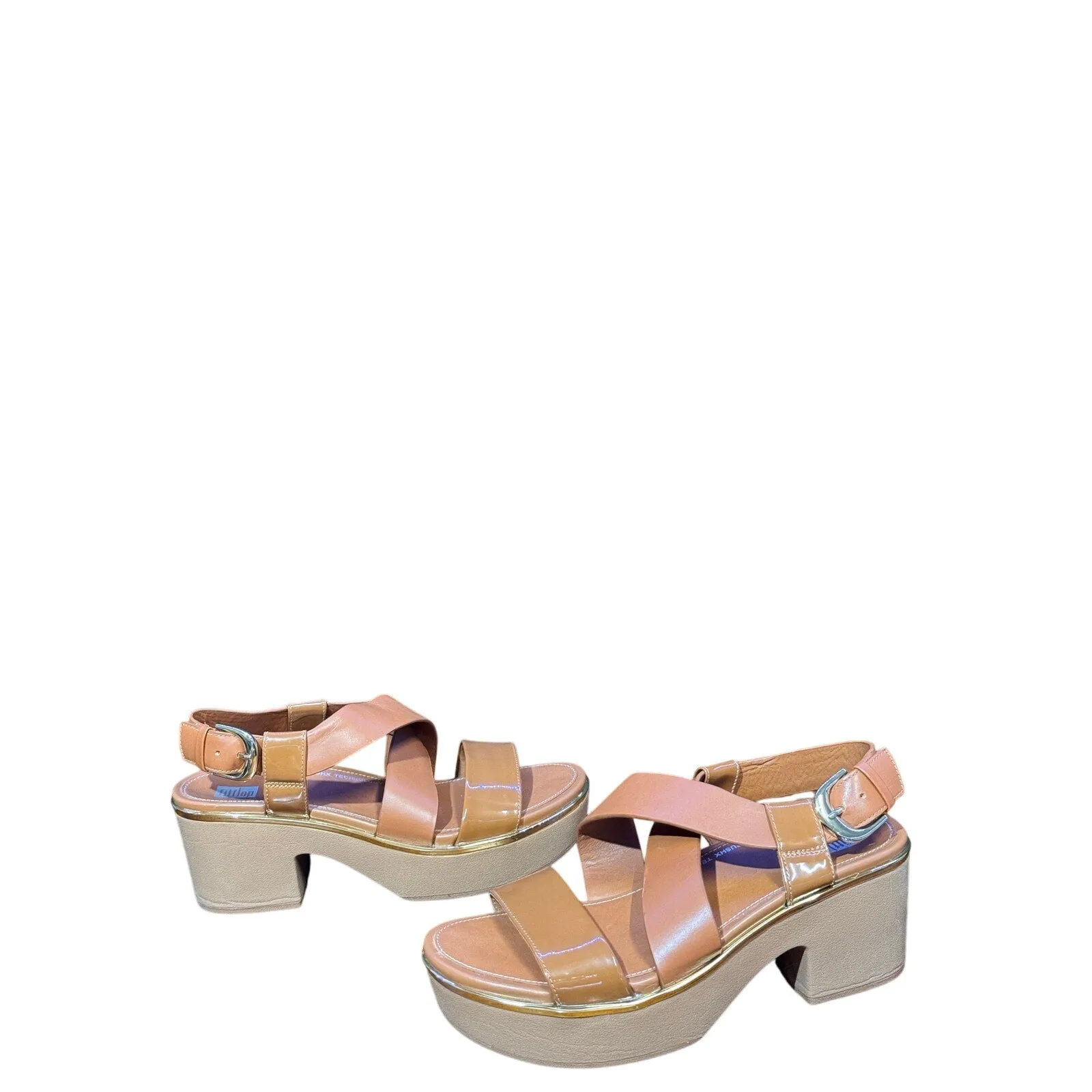 US Slingback Fast response Early access Sandal Size Platform Fitflop 8 Cross Patent Wedge Tan Strap Pillar