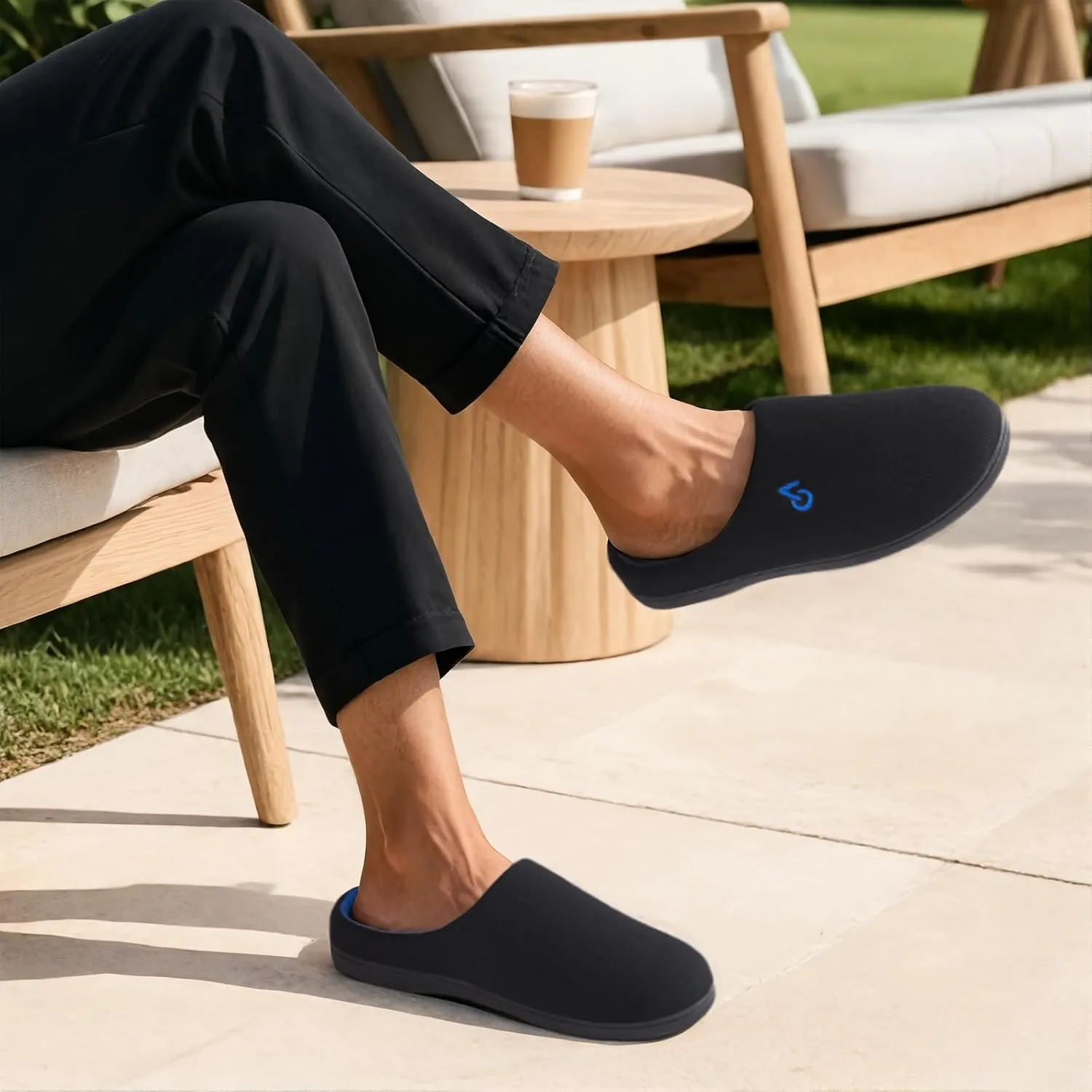 VeraCosy Men's Two-Tone Memory Foam House Slippers Indoor Outdoor Durable Rubber Sole