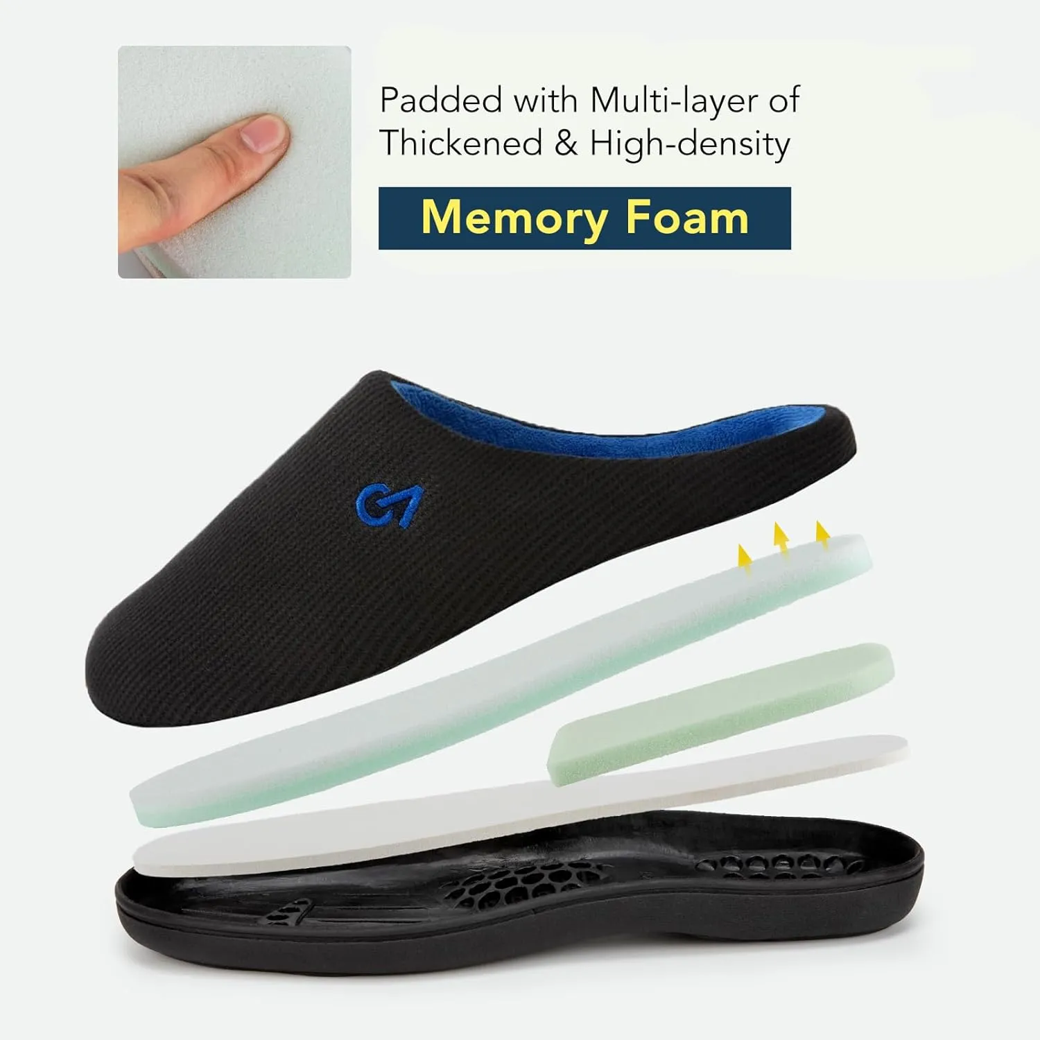 VeraCosy Men's Two-Tone Memory Foam House Slippers Indoor Outdoor Durable Rubber Sole