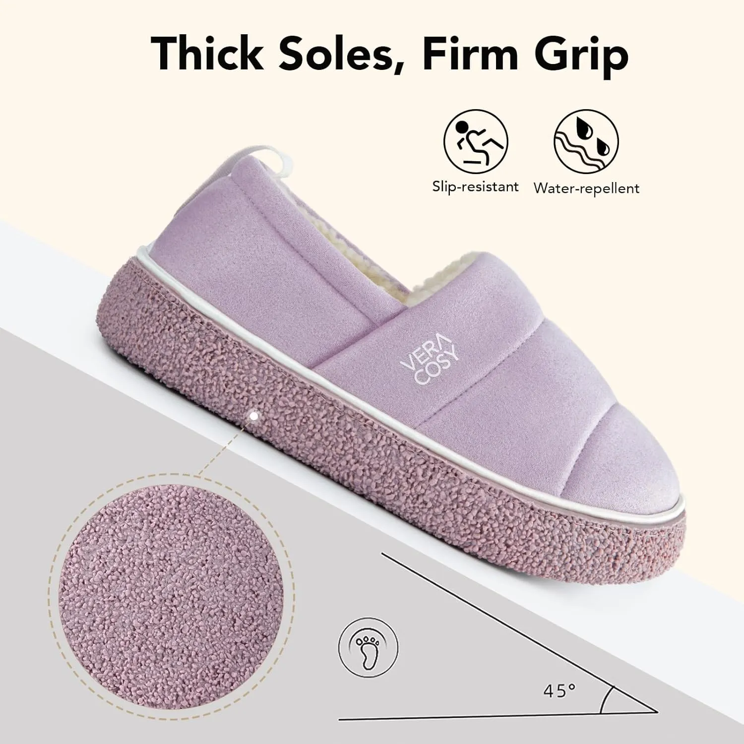 VeraCosy Women's Quilted Closed-back Slippers Technical Fabrics Warm Soft Comfy Non-slip Memory Foam Indoor House Shoes