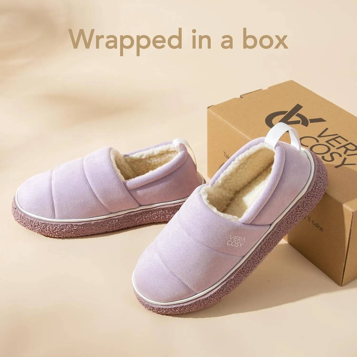 VeraCosy Women's Quilted Closed-back Slippers Technical Fabrics Warm Soft Comfy Non-slip Memory Foam Indoor House Shoes