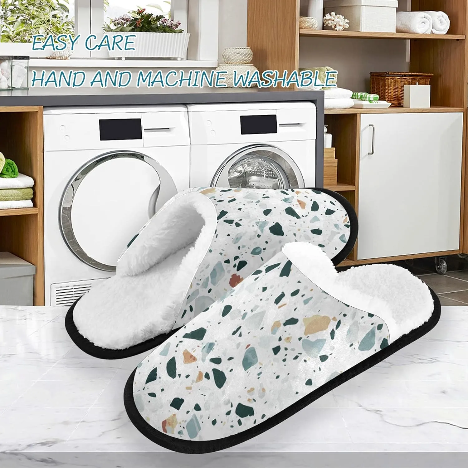 visesunny Venetian Style Natural Stone Granite Quartz Marble Pattern Cozy Fuzzy Womens Memory Foam House Slippers Plush Fleece Indoor Outdoor Slipper
