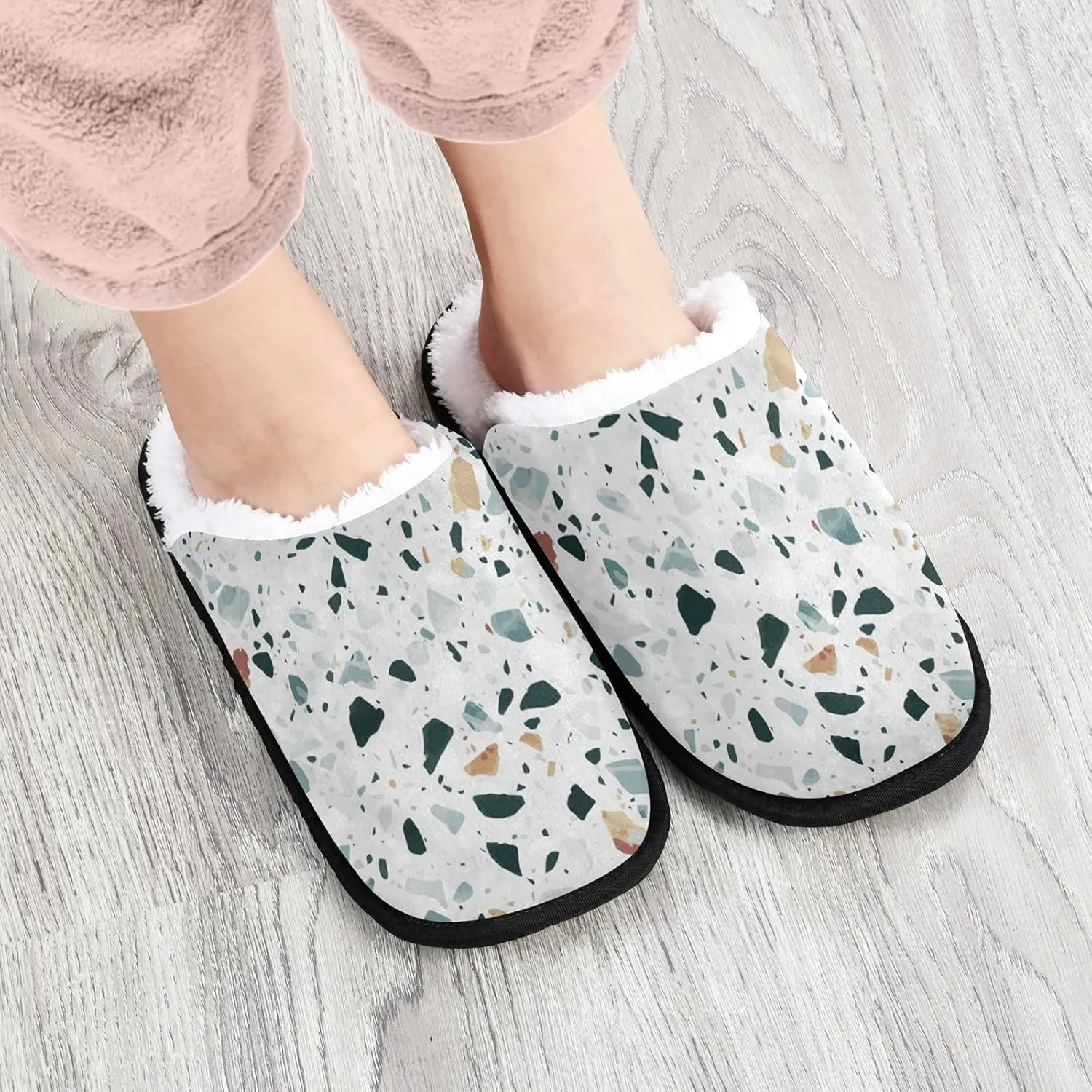 visesunny Venetian Style Natural Stone Granite Quartz Marble Pattern Cozy Fuzzy Womens Memory Foam House Slippers Plush Fleece Indoor Outdoor Slipper