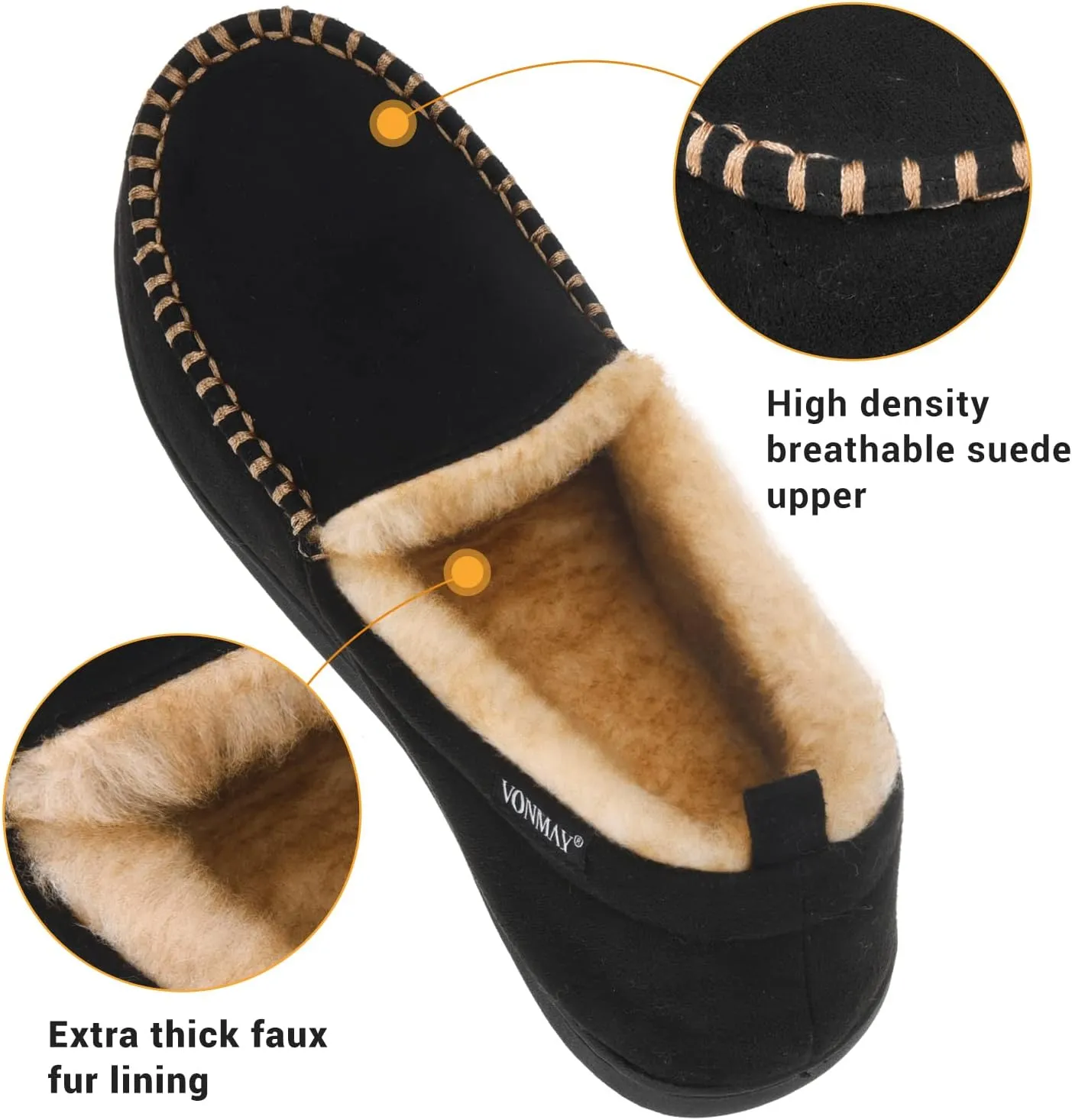VONMAY Men's Moccasin Slippers Fuzzy House Shoes Fluffy Fur Home Warm Memory Foam Indoor Outdoor