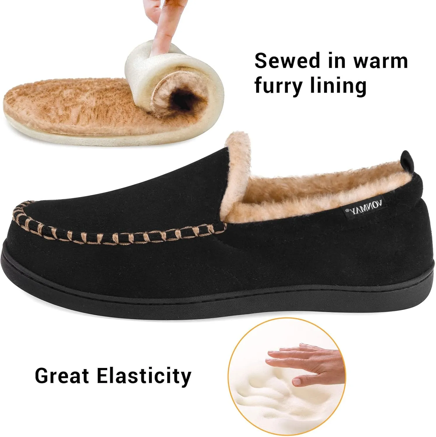 VONMAY Men's Moccasin Slippers Fuzzy House Shoes Fluffy Fur Home Warm Memory Foam Indoor Outdoor