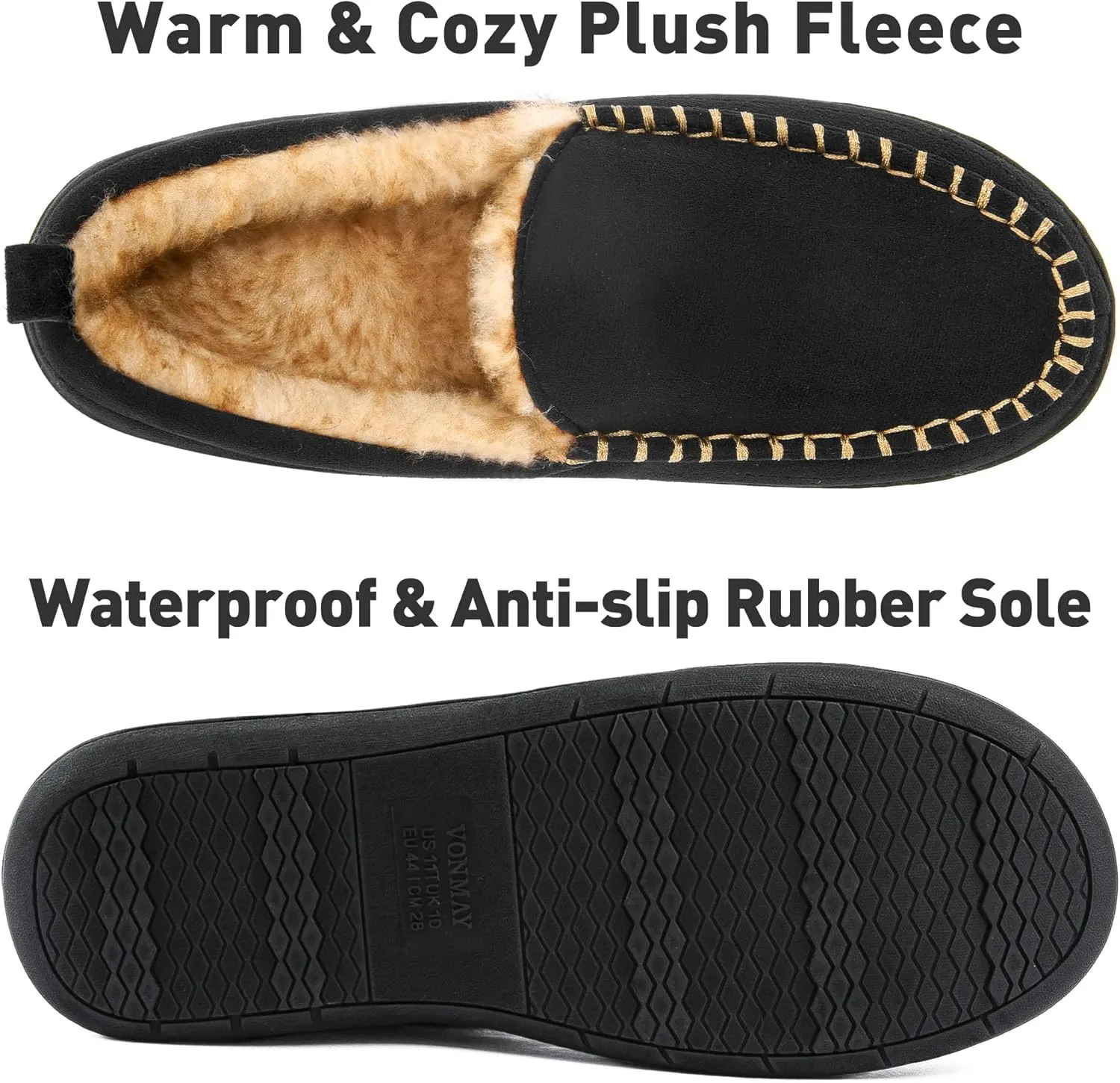 VONMAY Men's Moccasin Slippers Fuzzy House Shoes Fluffy Fur Home Warm Memory Foam Indoor Outdoor