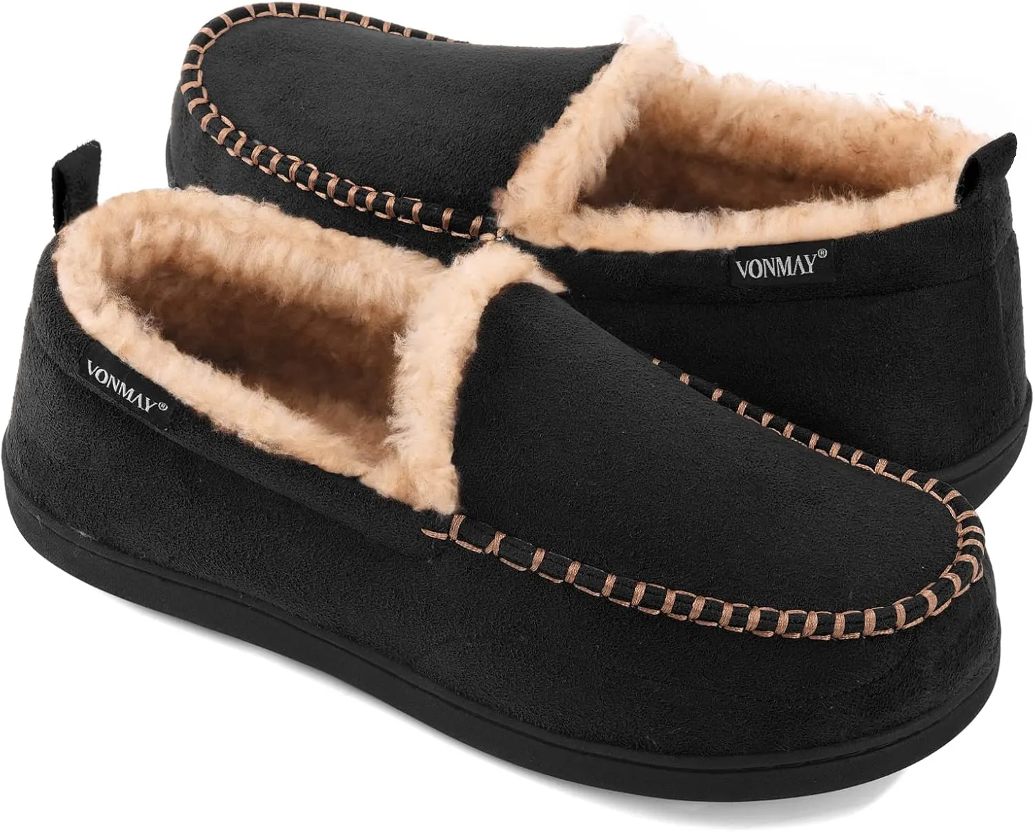 VONMAY Men's Moccasin Slippers Fuzzy House Shoes Fluffy Fur Home Warm Memory Foam Indoor Outdoor