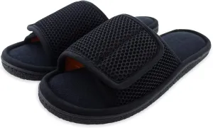 WALKFUN Adjustable House Slippers for Men Open Toe Breathable Indoor Slip on Mens Slides Sandals with Memory Foam for Bedroom,Patio