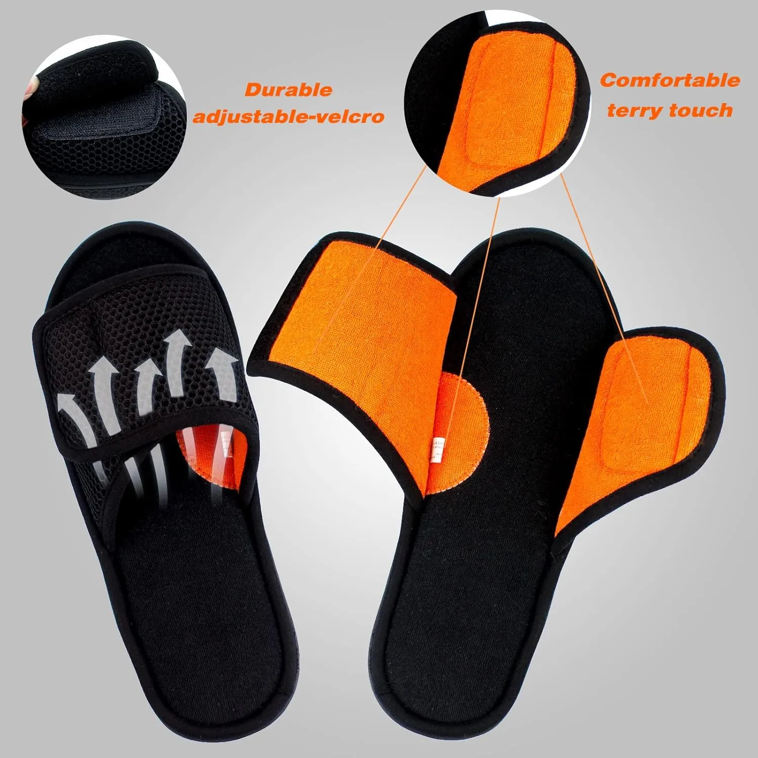 WALKFUN Adjustable House Slippers for Men Open Toe Breathable Indoor Slip on Mens Slides Sandals with Memory Foam for Bedroom,Patio