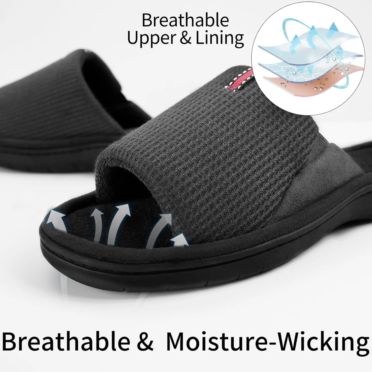 WALKFUN Lightweight House Slippers for Men Open Toe Soft Indoor Slip on Mens Slides Sandals with Memory Foam for Bedroom Patio£¬All Seasons