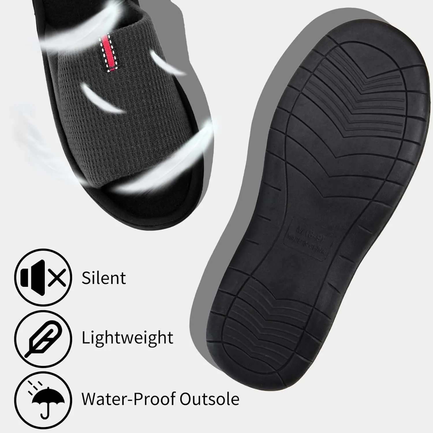 WALKFUN Lightweight House Slippers for Men Open Toe Soft Indoor Slip on Mens Slides Sandals with Memory Foam for Bedroom Patio£¬All Seasons