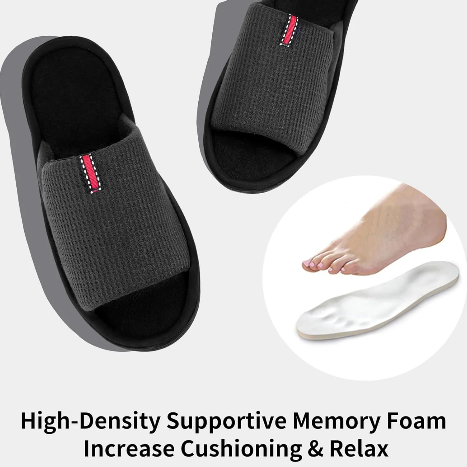 WALKFUN Lightweight House Slippers for Men Open Toe Soft Indoor Slip on Mens Slides Sandals with Memory Foam for Bedroom Patio£¬All Seasons