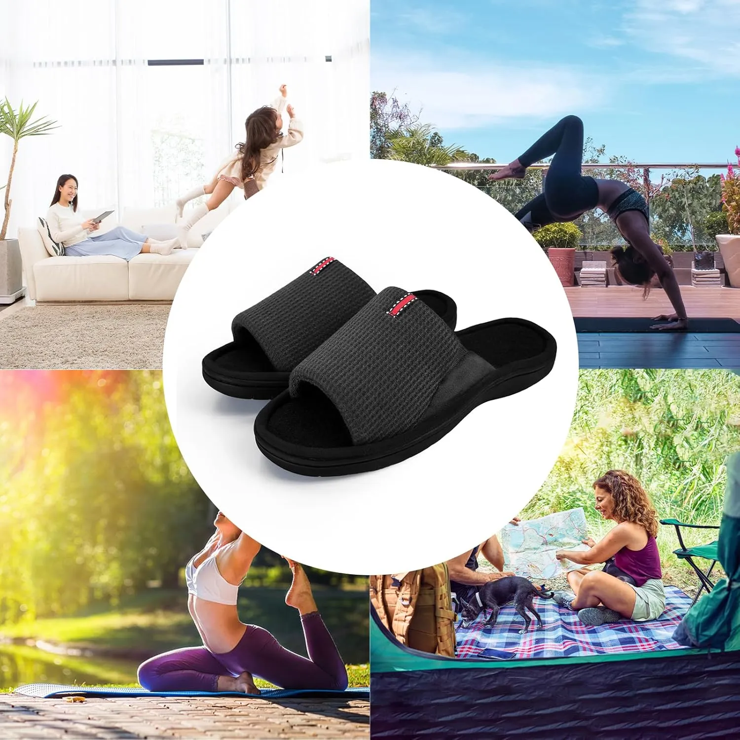 WALKFUN Lightweight House Slippers for Men Open Toe Soft Indoor Slip on Mens Slides Sandals with Memory Foam for Bedroom Patio£¬All Seasons