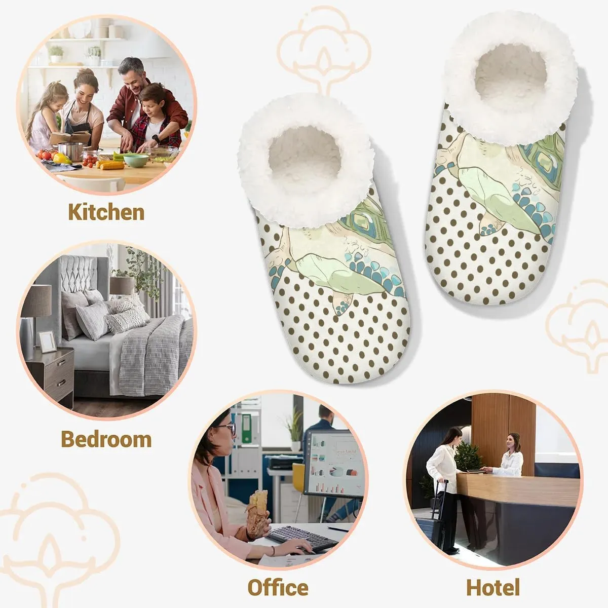 Watercolor Turtle Dots Slipper for Women and Men Non-Slip Fuzzy Slipper Socks Memory Foam Slippers Winter Warm Home Slippers Fur Lining