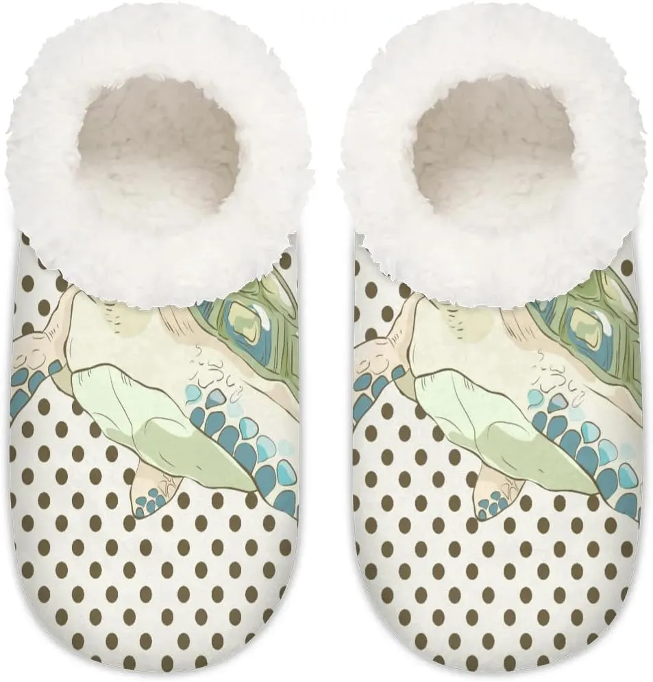 Watercolor Turtle Dots Slipper for Women and Men Non-Slip Fuzzy Slipper Socks Memory Foam Slippers Winter Warm Home Slippers Fur Lining