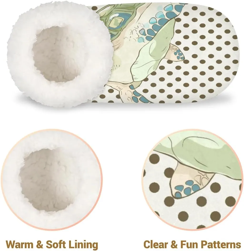 Watercolor Turtle Dots Slipper for Women and Men Non-Slip Fuzzy Slipper Socks Memory Foam Slippers Winter Warm Home Slippers Fur Lining