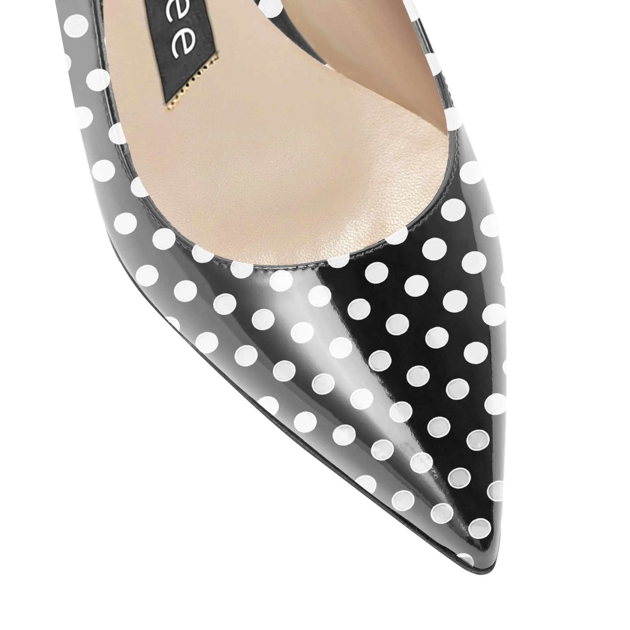 White Dots Pointed Toe Buckle Strap Kitten Low Heeled Sandals 2 Inch