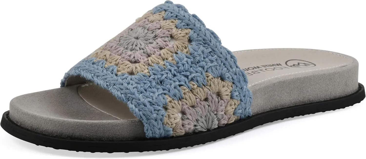 WHITE MOUNTAIN Women's Maxim Macrame Slide Sandal, Dusty Teal/Lavender/Mult/Fab, 6.5 M