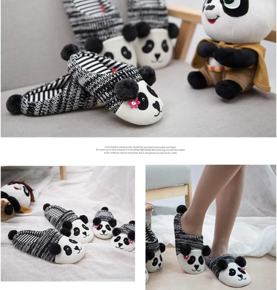 Winter Home Shoes Animal Slippers Cotton Slipper Fuzzy Slippers for Kids Non Slip Slippers Ladies Paw Slippers Adult Couple Slippers Panda Shoes Child Cotton Mop Bow Tie