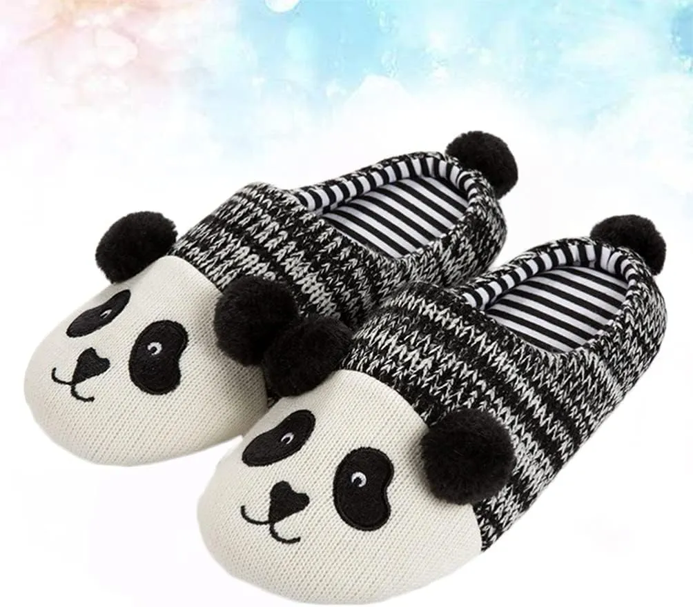 Winter Home Shoes Animal Slippers Cotton Slipper Fuzzy Slippers for Kids Non Slip Slippers Ladies Paw Slippers Adult Couple Slippers Panda Shoes Child Cotton Mop Bow Tie