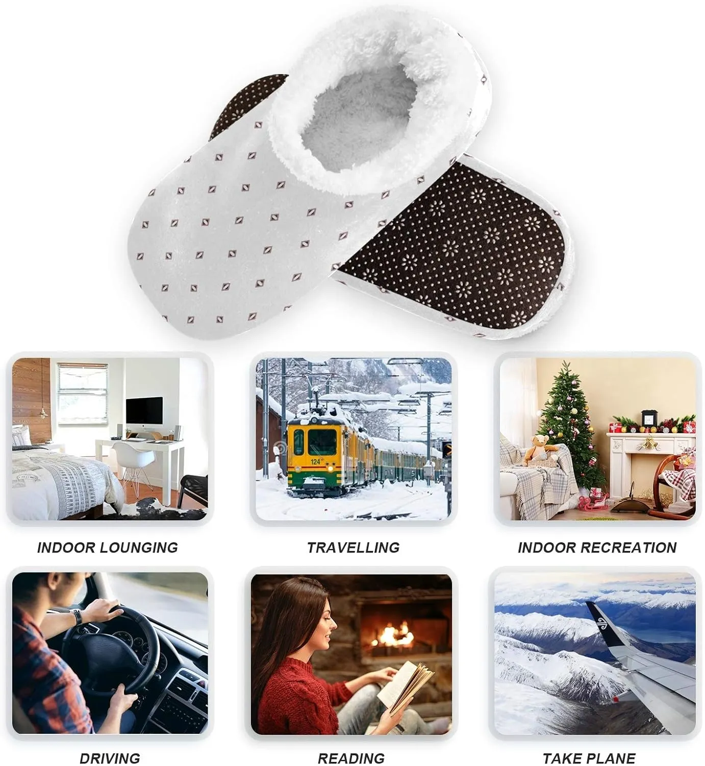 Winter House Slippers for Women/Men with Red Flower Background Element Cozy Fleece Slippers