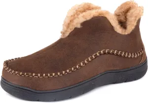 Wishcotton Men's Moccasin Bootie Slippers With Cozy Memory Foam, Winter Warm Fuzzy Indoor Outdoor House Shoes