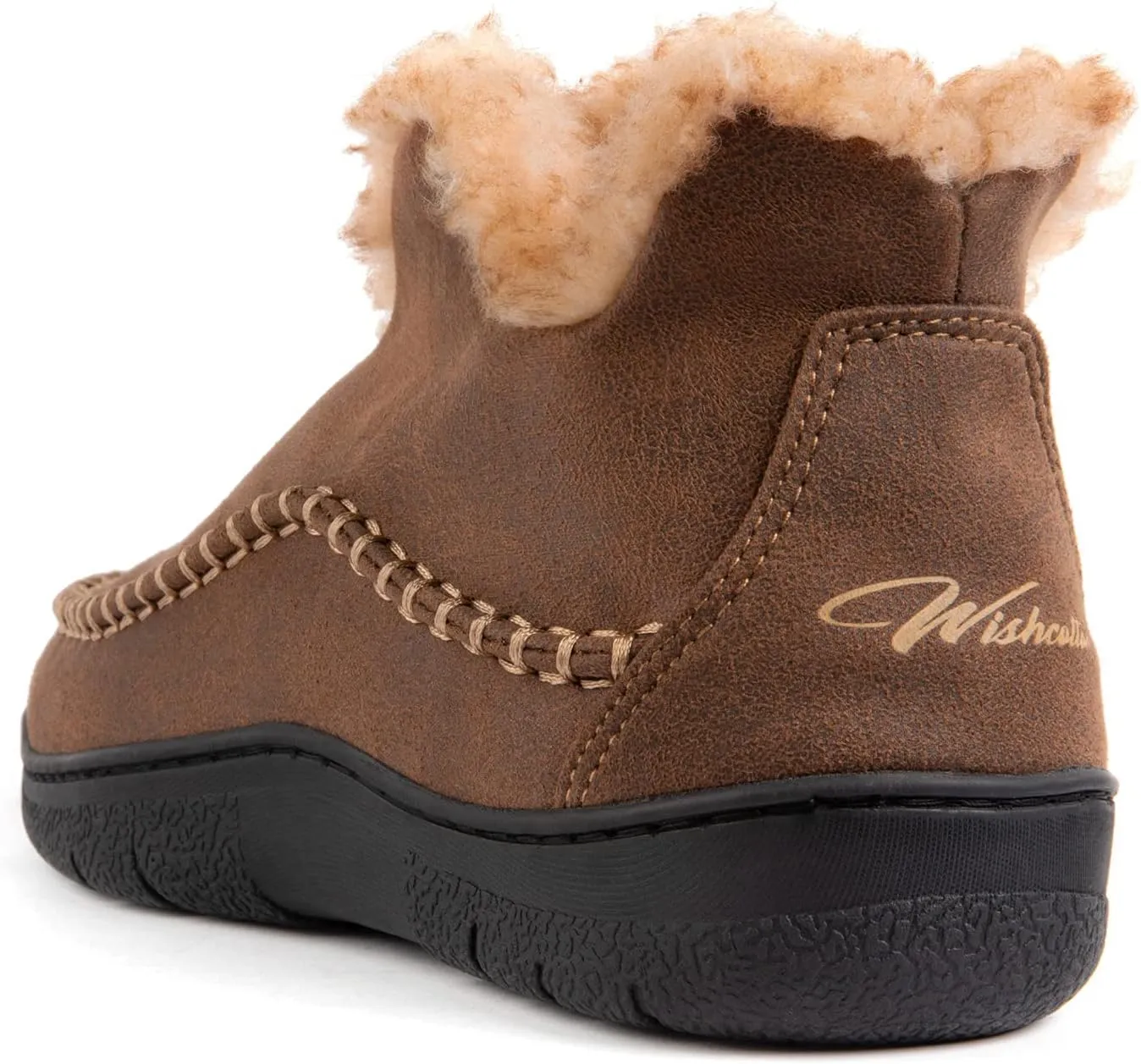 Wishcotton Men's Moccasin Bootie Slippers With Cozy Memory Foam, Winter Warm Fuzzy Indoor Outdoor House Shoes
