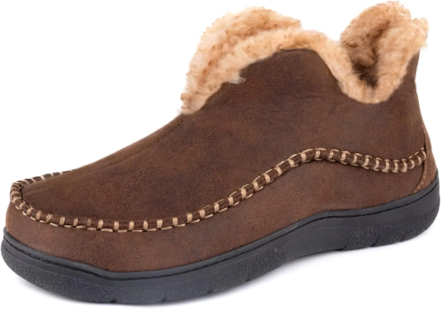 Wishcotton Men's Moccasin Bootie Slippers With Cozy Memory Foam, Winter Warm Fuzzy Indoor Outdoor House Shoes