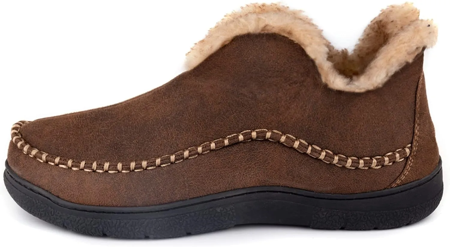 Wishcotton Men's Moccasin Bootie Slippers With Cozy Memory Foam, Winter Warm Fuzzy Indoor Outdoor House Shoes
