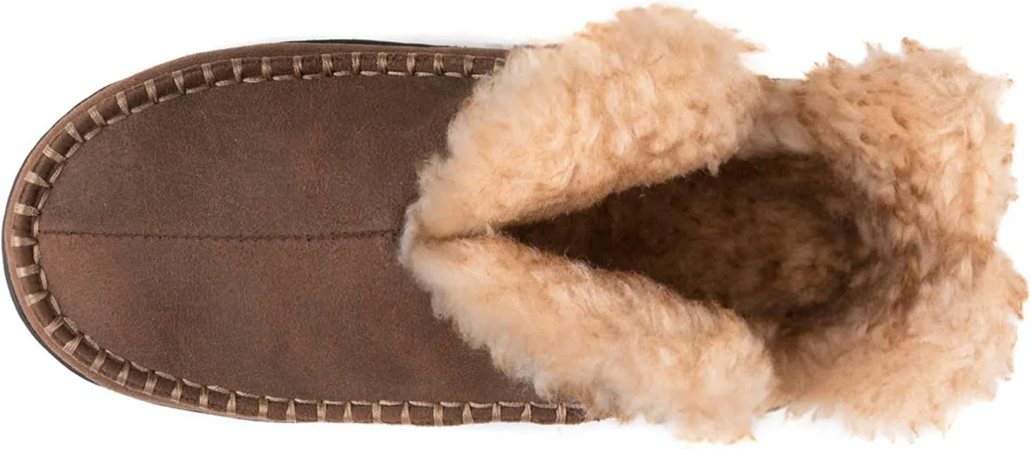 Wishcotton Men's Moccasin Bootie Slippers With Cozy Memory Foam, Winter Warm Fuzzy Indoor Outdoor House Shoes