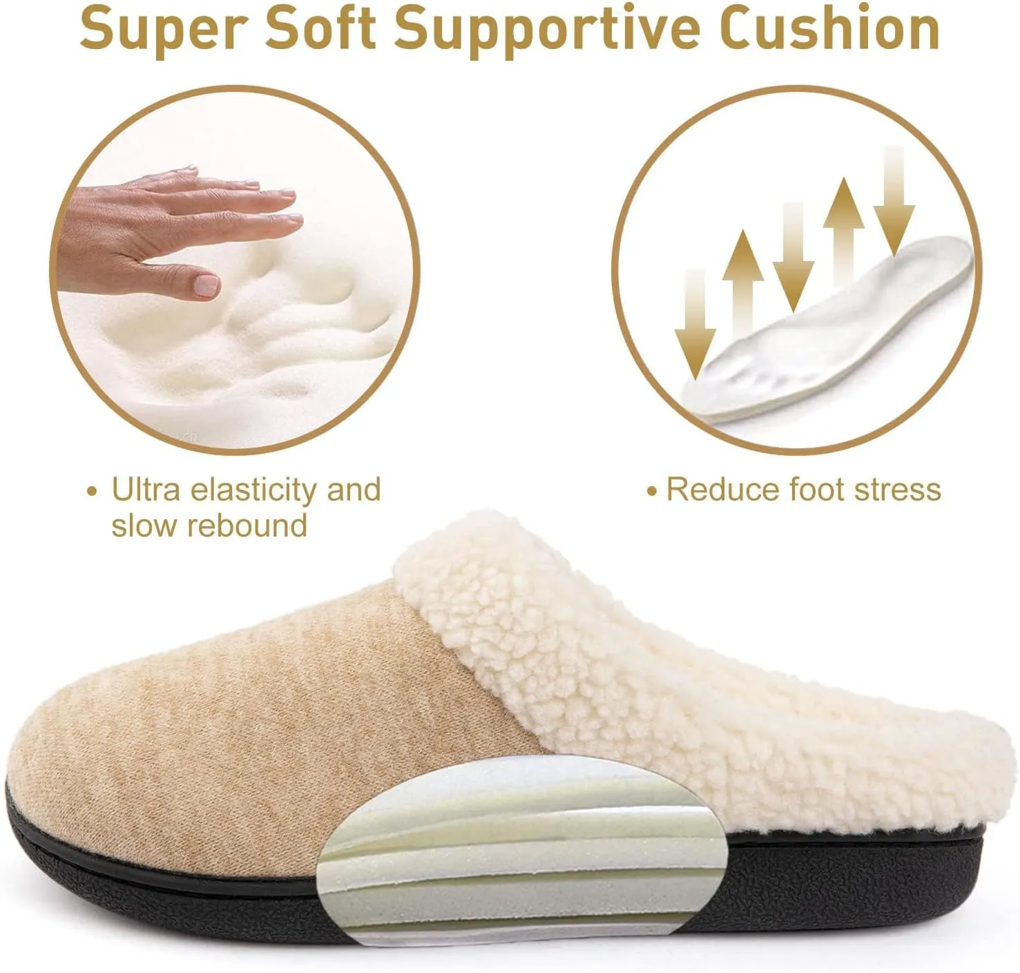 Wishcotton Women's Lamb-rub Sherpa House Slippers Memory Foam Indoor Outdoor