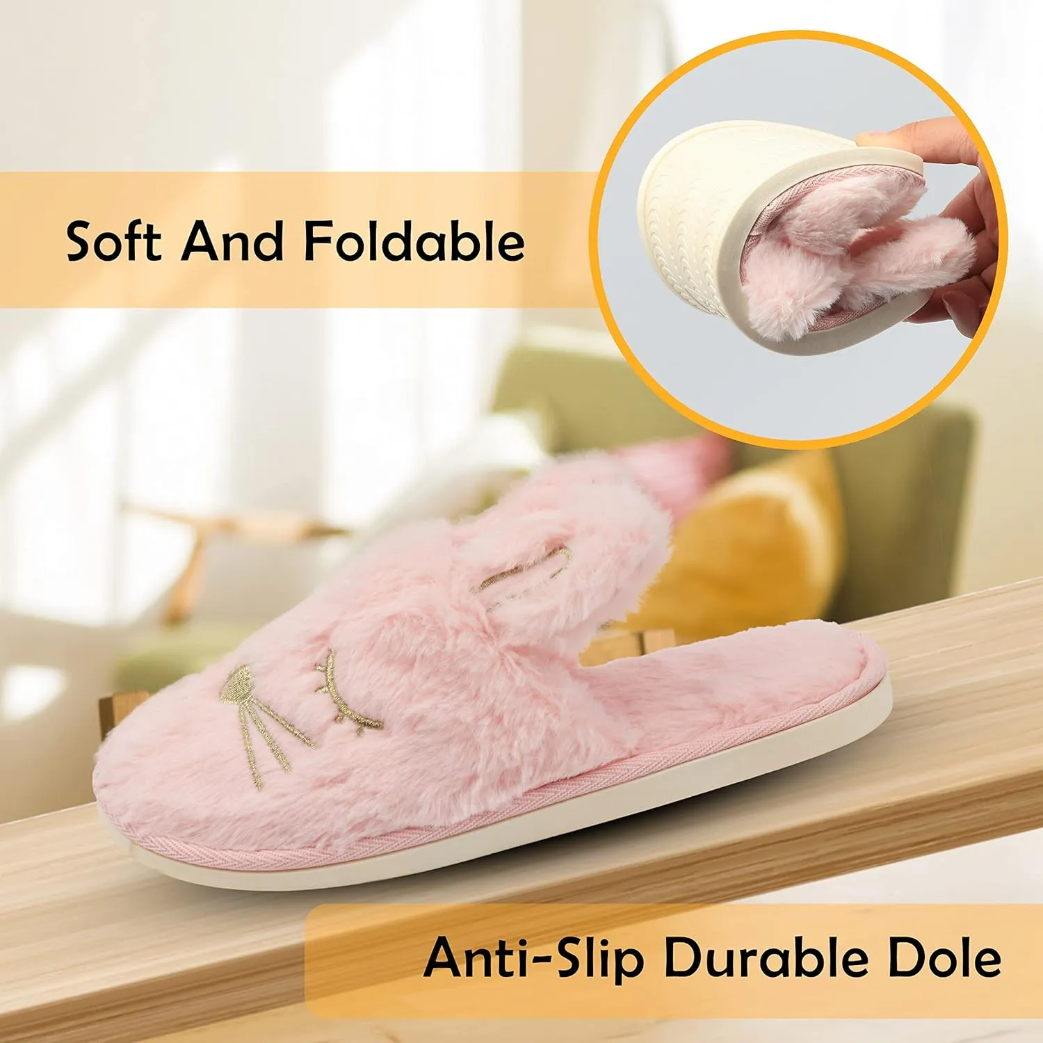 Women Bunny Animal Slippers Cute Soft House Shoes Cozy Memory Foam Bedroom Slippers Rabbit Christmas Gifts Indoor Outdoor