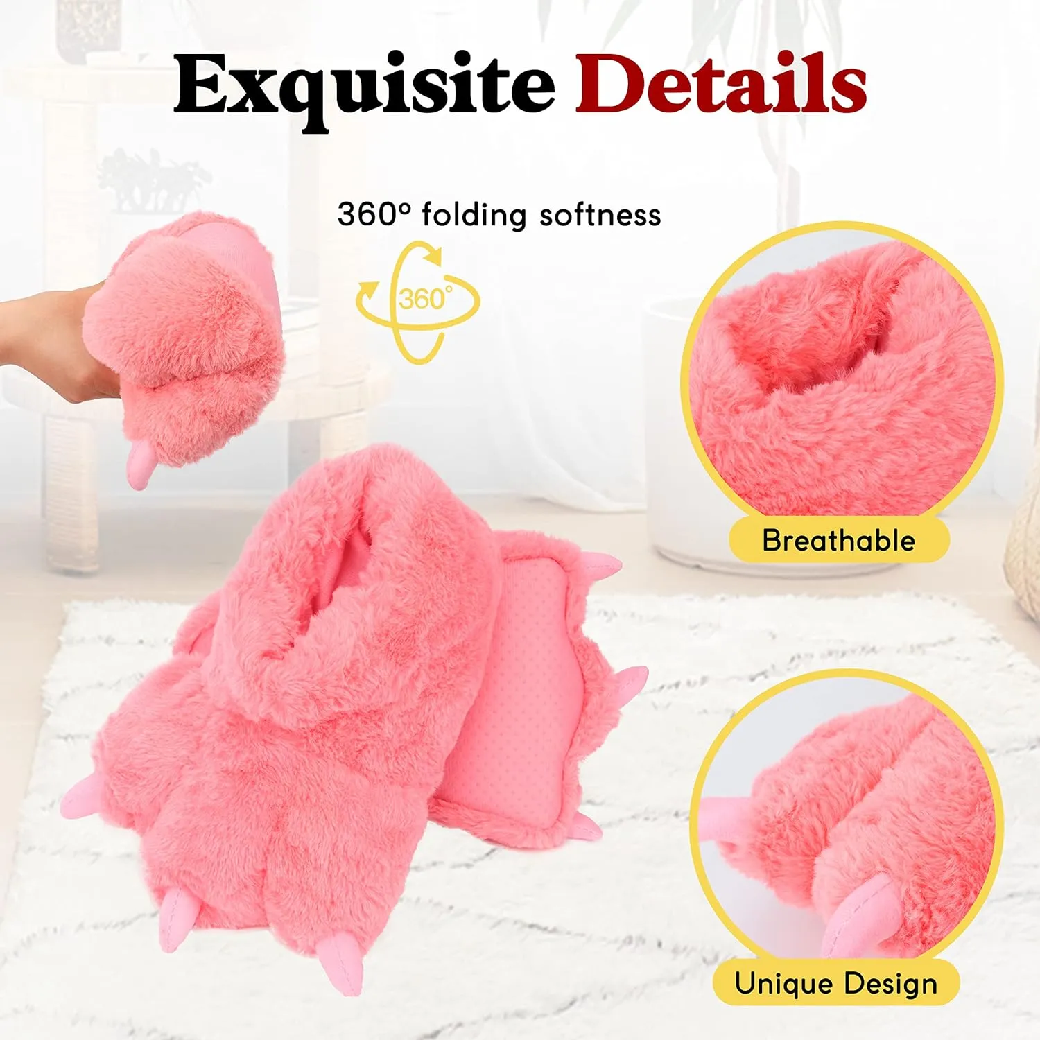 Women Plush Animal Paw Slippers Funny Novelty Bear Claw Slippers Cozy Furry Warm Memory Foam Slippers Gifts for Halloween Christmas