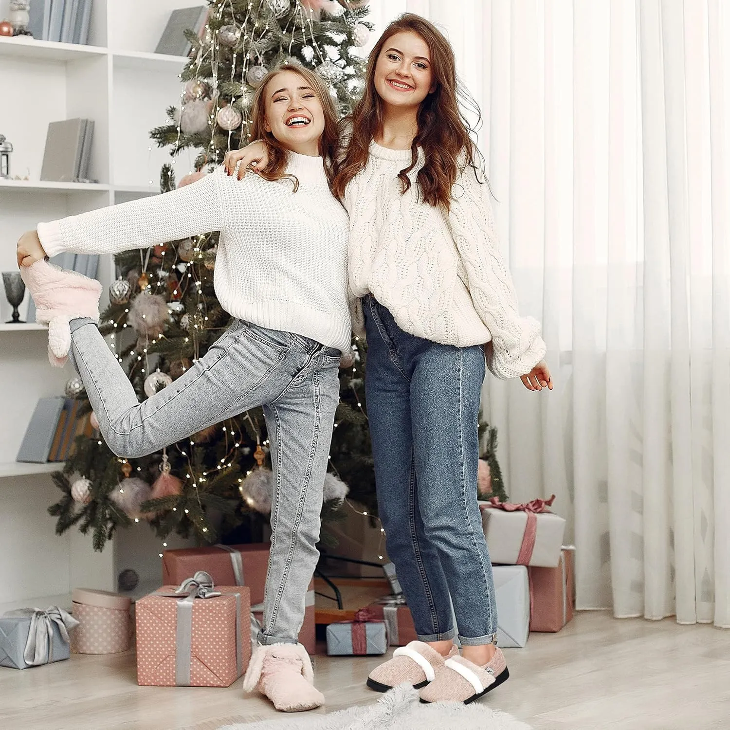 Women Slippers Fuzzy Ladies Shoes: Warm House Slippers for Indoor Outdoor