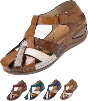 Women'S Ankle Strap Closed Toe Orthopedic Sandals Comfy Wedge Platform Beach Hook and Loop Gladiator Sandals Casual Bohemia Outdoor Hollow Sandals