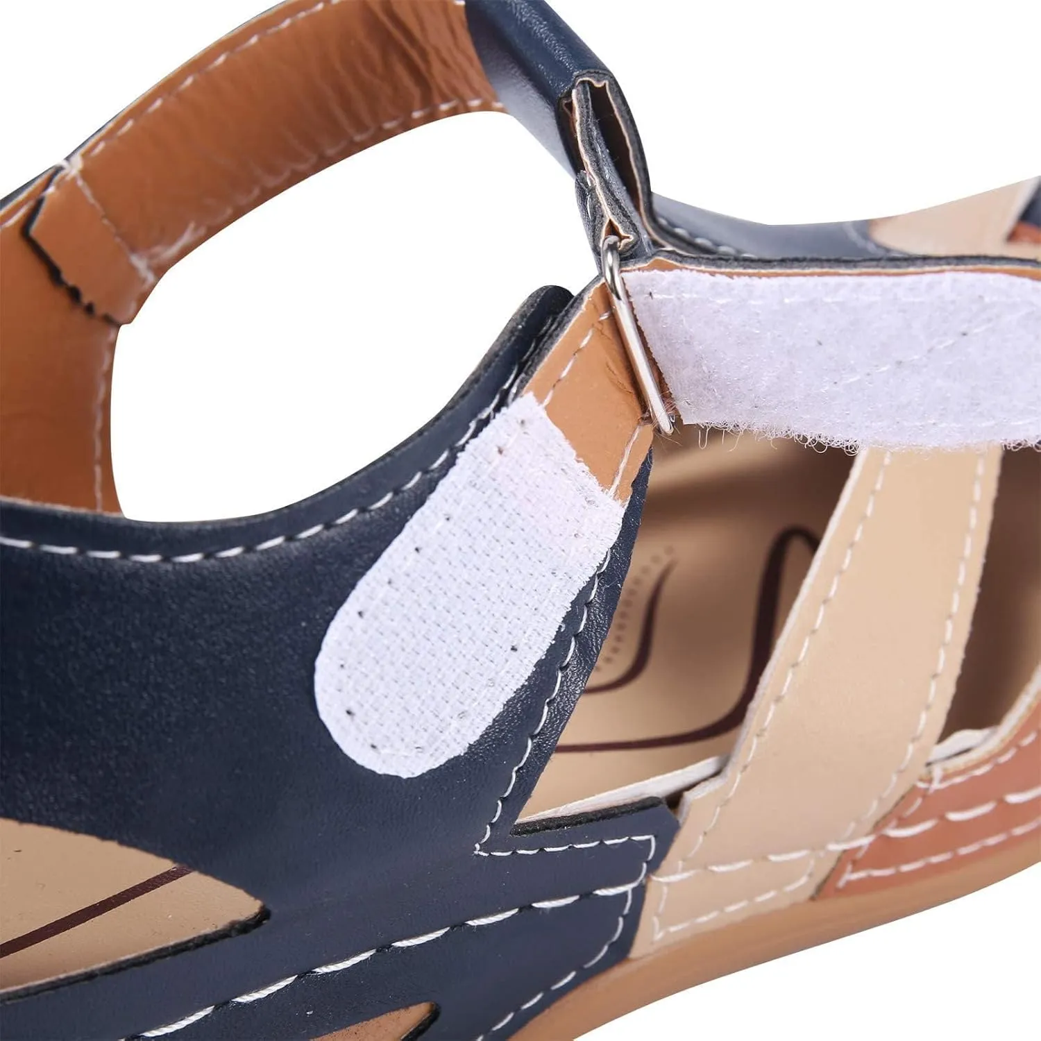 Women'S Ankle Strap Closed Toe Orthopedic Sandals Comfy Wedge Platform Beach Hook and Loop Gladiator Sandals Casual Bohemia Outdoor Hollow Sandals