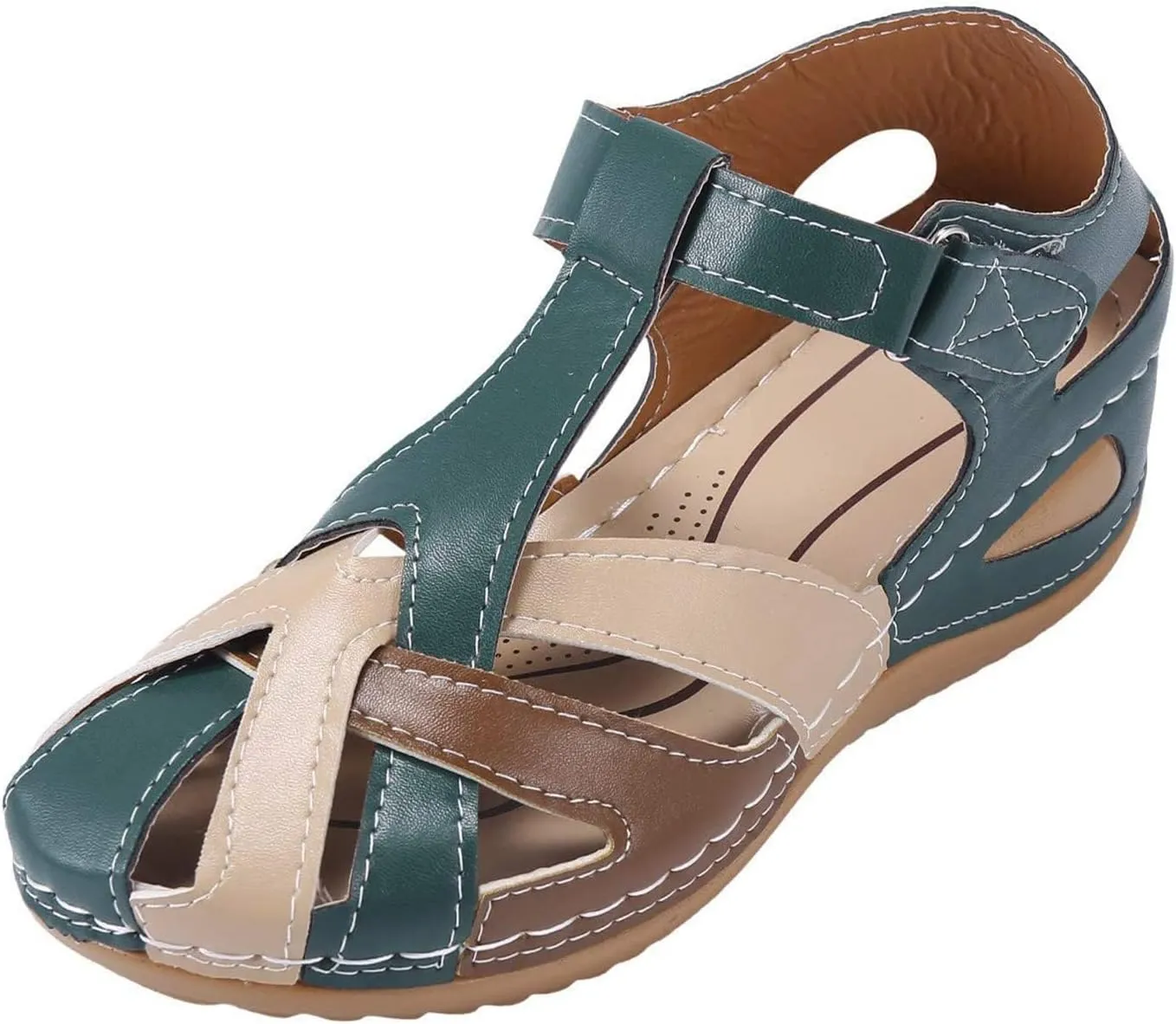Women'S Ankle Strap Closed Toe Orthopedic Sandals Comfy Wedge Platform Beach Hook and Loop Gladiator Sandals Casual Bohemia Outdoor Hollow Sandals